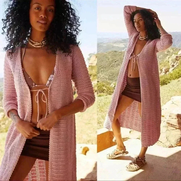 Free People Beach Fauchet Maxi Open Knit Cardigan Sweater size XS - Picture 1 of 14